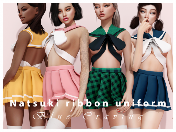 Alpha Blue Craving Natsuki Ribbon Uniform by bluecraving - The Sims 4 Custom Content
