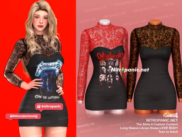 Alpha Long Sleeve Laces Dress - The Sims 4 Custom Content