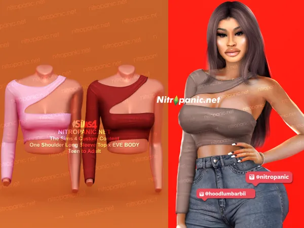 Alpha One Shoulder Long Sleeve Top - The Sims 4 Custom Content