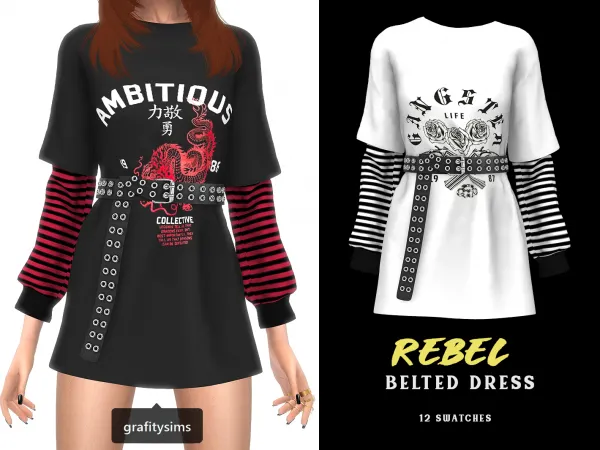 Alpha Rebel Belted Dress - The Sims 4 Custom Content