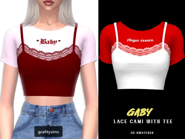Alpha Gaby Lace Cami with Tee - The Sims 4 Custom Content