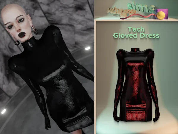 Alpha Tech Gloved Dress by v1s4g3 - The Sims 4 Custom Content