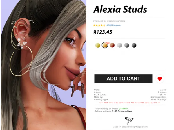 Alpha Alexia Studs by Nightingale Sims - The Sims 4 Custom Content