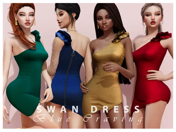 Alpha Blue Craving Swan Dress UPDATE 25112022 - The Sims 4 Custom Content
