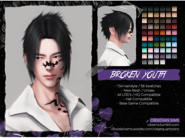 Alpha BROKEN YOUTH HAIRSTYLE New mesh by OBSIDIAN SIMS - The Sims 4 Custom Content