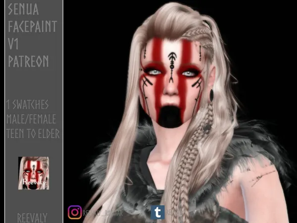Alpha Senua Facepaint V1 by Reevaly - The Sims 4 Custom Content