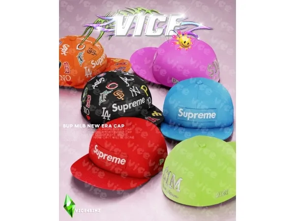 Alpha [VICE4Simz] Supreme and Bunny Fitted Caps co VICE by simsfinds - The Sims 4 Custom Content