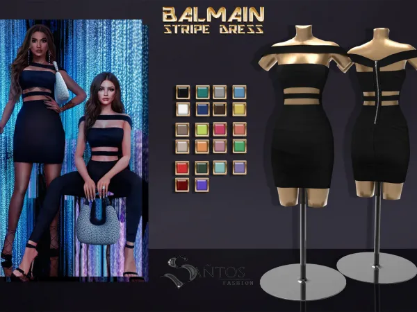 Alpha B Stripe Dress by bergdorfsims - The Sims 4 Custom Content