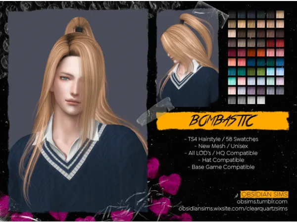 Alpha BOMBASTIC HAIRSTYLE New mesh by OBSIDIAN SIMS - The Sims 4 Custom Content