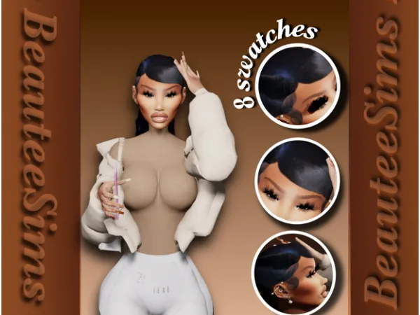 Alpha Black Front Swoop PonyTail by Beautee - The Sims 4 Custom Content