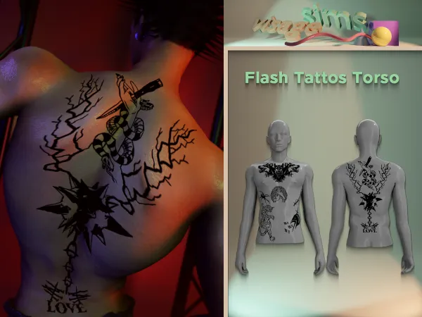 Mix Flash Tattos Torso - The Sims 4 Custom Content
