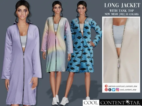 Alpha Long Jacket with Tank Top cool_content_star - The Sims 4 Custom Content