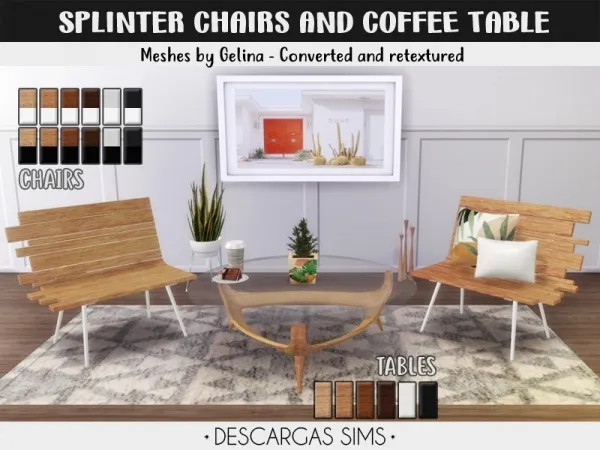 Alpha Splinter Chairs And Coffee Table - The Sims 4 Custom Content