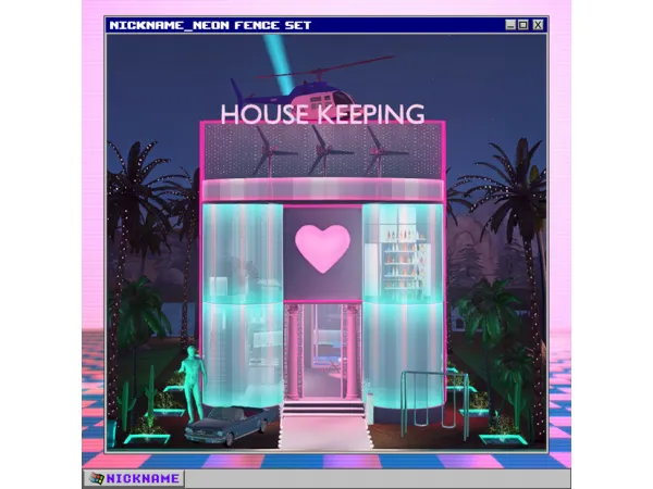 Mix neon fence set by give me a nickname - The Sims 4 Custom Content