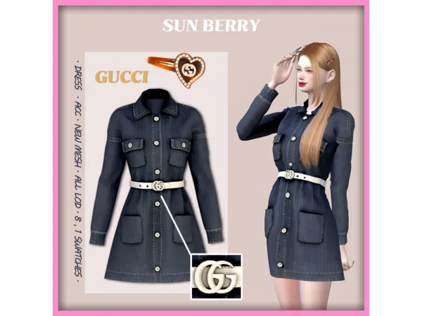 Alpha [sunberry] GUCCI belt dress Hair clip 300 - The Sims 4 Custom Content