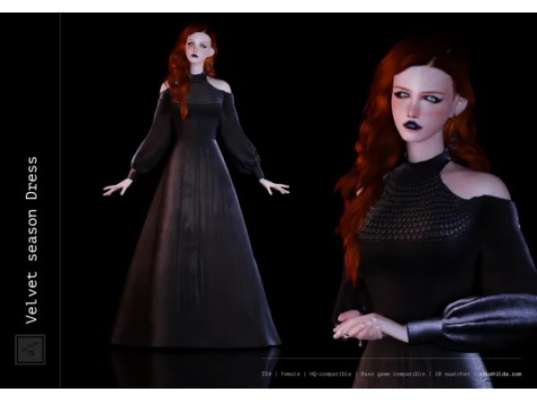 Alpha Velvet season Dress by shushilda - The Sims 4 Custom Content