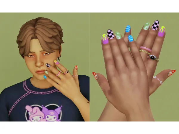 Maxis Match Short Mismatched Nails by kissyck - The Sims 4 Custom Content