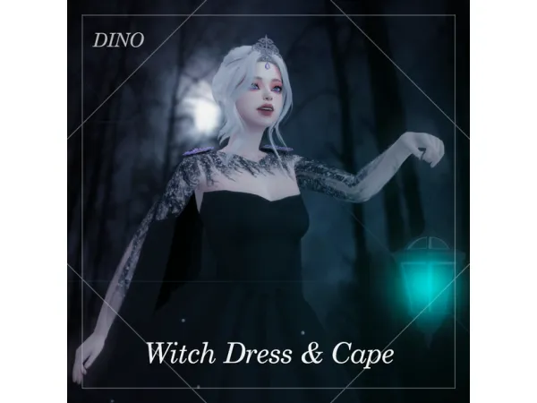 Alpha [DINO] Witch Dress Cape Set by DINO - The Sims 4 Custom Content