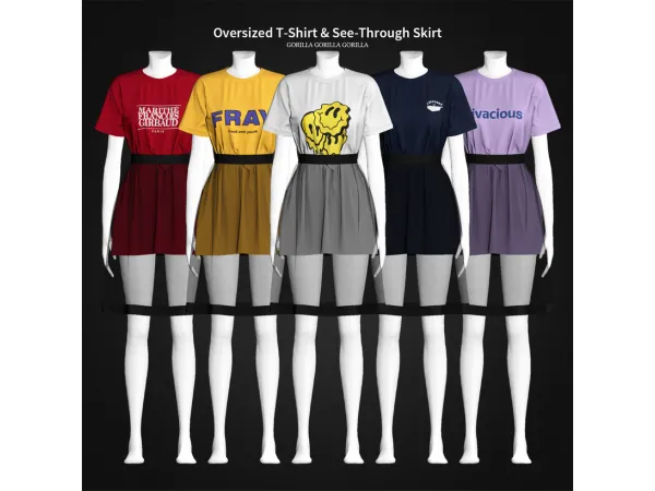 Alpha Oversized T Shirt See Through Skirt by Gorilla Gorilla Gorilla - The Sims 4 Custom Content