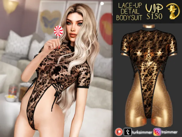 Alpha Lace up Detail Bodysuit S150 by turksimmer - The Sims 4 Custom Content