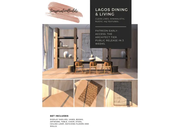 Alpha Lagos Dining Living Set by SimspirationBuilds - The Sims 4 Custom Content