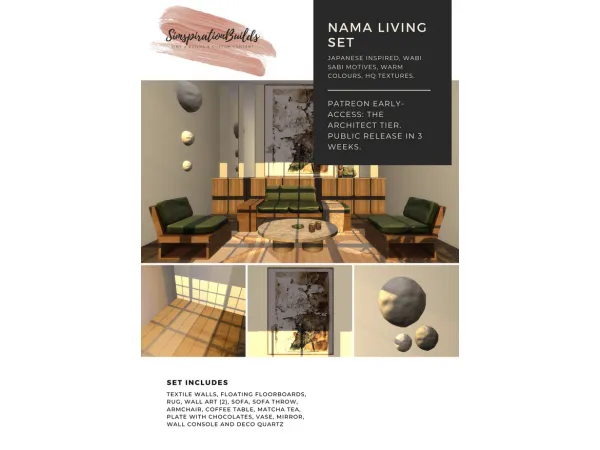 Alpha Nama Living Set by simsfinds - The Sims 4 Custom Content