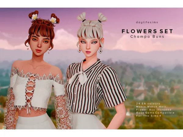 FLOWERS HAIR SET - Champa Buns Hair by daylifesims