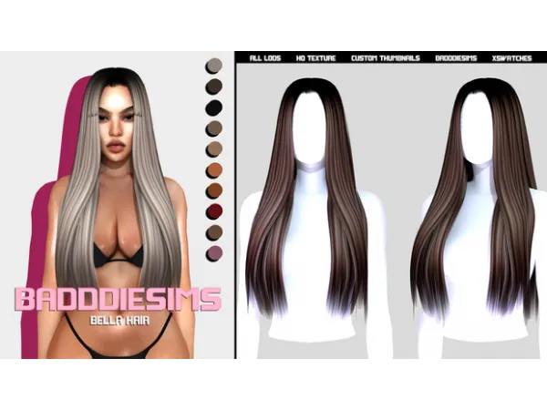 Alpha BELLA HAIR by BADDDIESIMS - The Sims 4 Custom Content