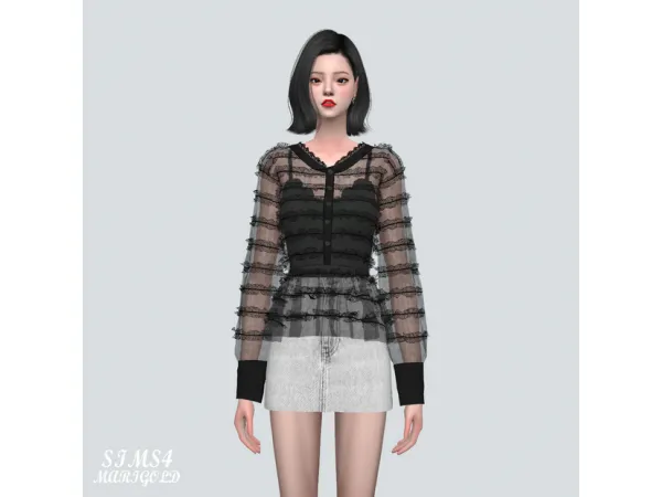 Alpha 28 See Through Frill Lace Blouse V3_28 by MariGold - The Sims 4 Custom Content