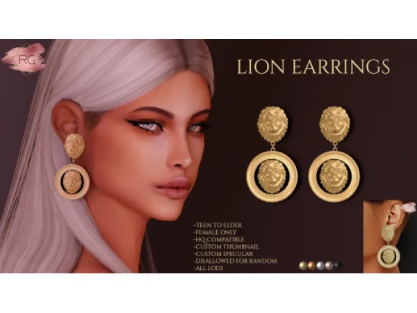 Alpha [RG] Lion Earrings - The Sims 4 Custom Content