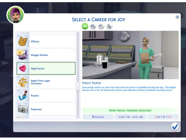 Maxis Match Night Nurse Career by HexeSims - The Sims 4 Custom Content