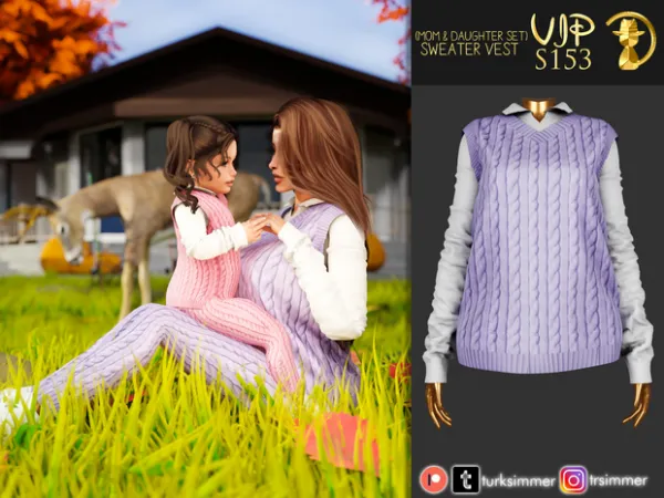 Alpha (Mom Daughter Set) Sweater Vest S153 by simsfinds - The Sims 4 Custom Content