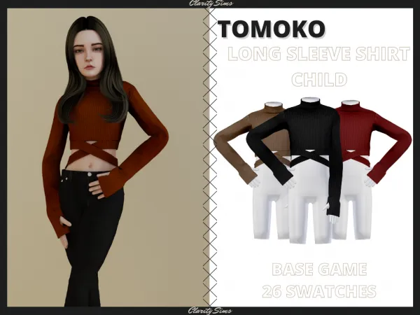 Alpha Tomoko Long Sleeve Shirt Child by clarity-sims - The Sims 4 Custom Content