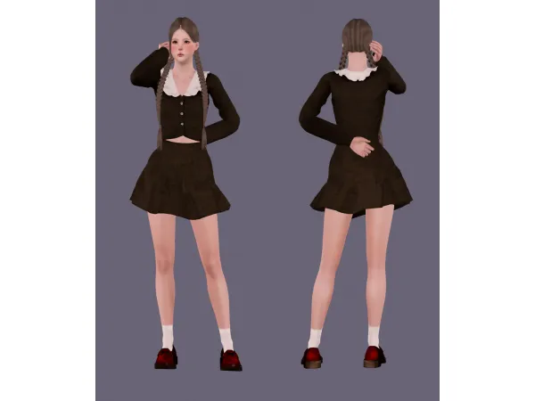 [cw]vintageknittedcardigan[cw]vintagepleatedskirt by simsfinds - The Sims 3 Custom Content
