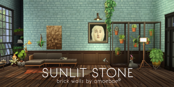 Maxis Match SUNLIT STONE BRICK WALLS by simsfinds - The Sims 4 Custom Content