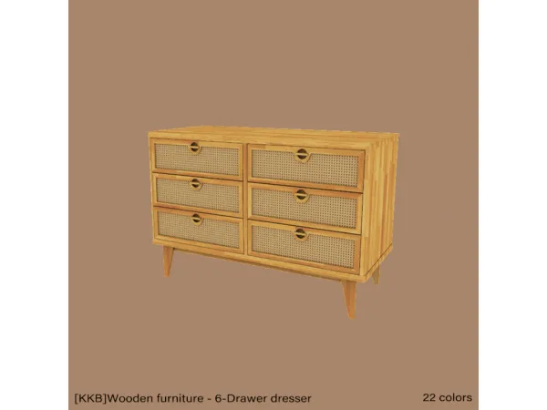 Alpha [KKB]Wooden furniture 6 Drawer dresser - The Sims 4 Custom Content