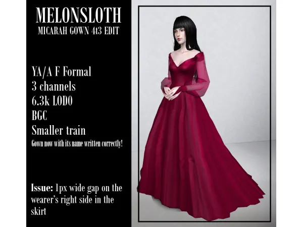 melonsloths Micarah Gown Edit 4t3 conversion - The Sims 3 Custom Content