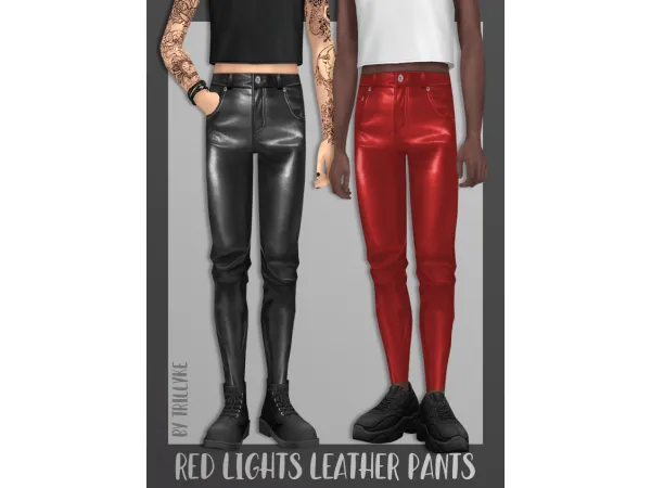 Maxis Match Red Lights Leather Pants by Trillyke - The Sims 4 Custom Content