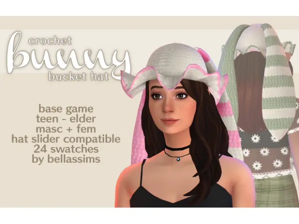 Maxis Match Crochet Bunny Bucket Hat Download by Bellassims - The Sims 4 Custom Content