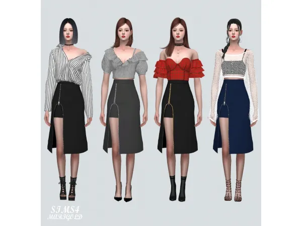 Alpha Zipper Slit Midi Skirt by by Sims4 Marigold - The Sims 4 Custom Content