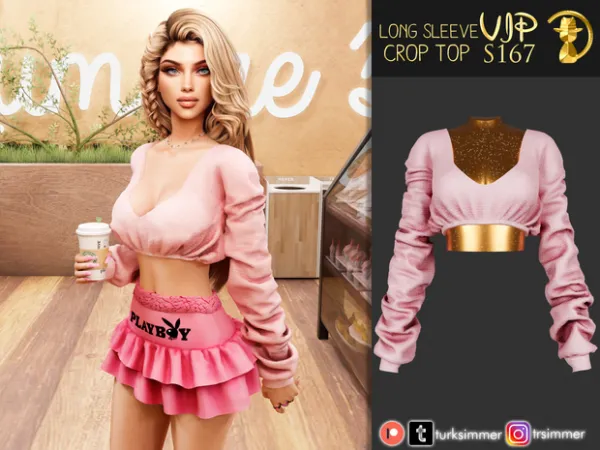 Alpha Long Sleeve Crop Top S167 by turksimmer - The Sims 4 Custom Content