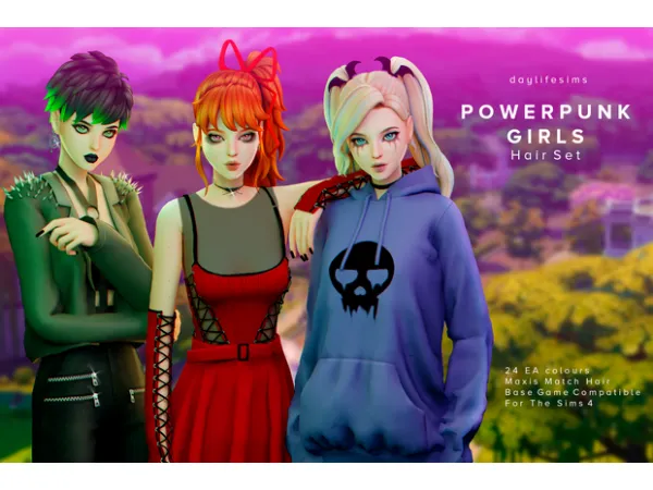 Maxis Match PowerPunk Girls Hair Set by daylifesims - The Sims 4 Custom Content