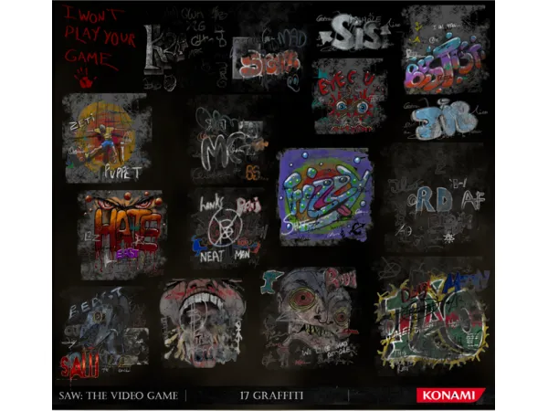 Alpha Saw The Video Game Graffiti Set sims by Mimoto - The Sims 4 Custom Content