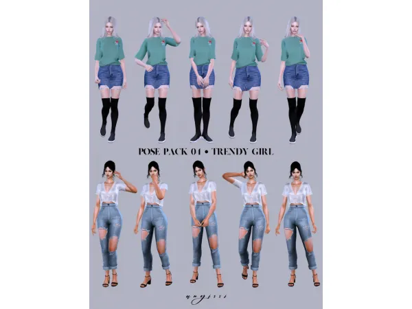 Mix Pose Pack 04 Trendy girl by simsfinds - The Sims 4 Custom Content