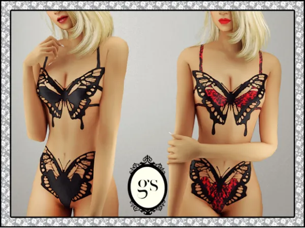 Alpha Butterfly lingerie set by Guemara - The Sims 4 Custom Content