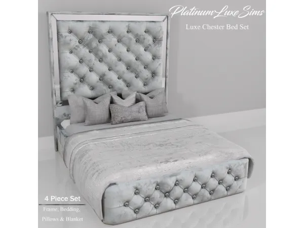 Alpha Luxe Chester Bed Set Part1 Frame Bedding by PlatinumLuxeSims - The Sims 4 Custom Content