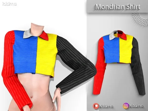 Alpha Mondrian Cropped Shirt by polygoncouture - The Sims 4 Custom Content