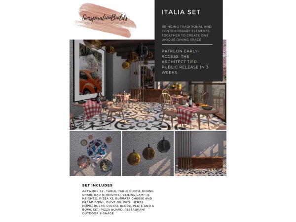 Alpha Italia Restaurant Set by SimspirationBuilds - The Sims 4 Custom Content