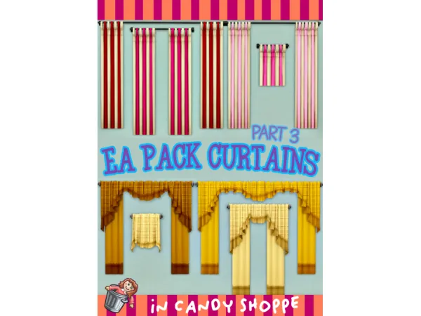 Maxis Match EA Curtains recoloured in Candy Shoppe Part 3 - The Sims 4 Custom Content