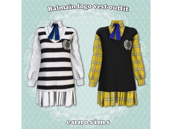 Alpha Balmain Logo vest outfit by euno sims - The Sims 4 Custom Content